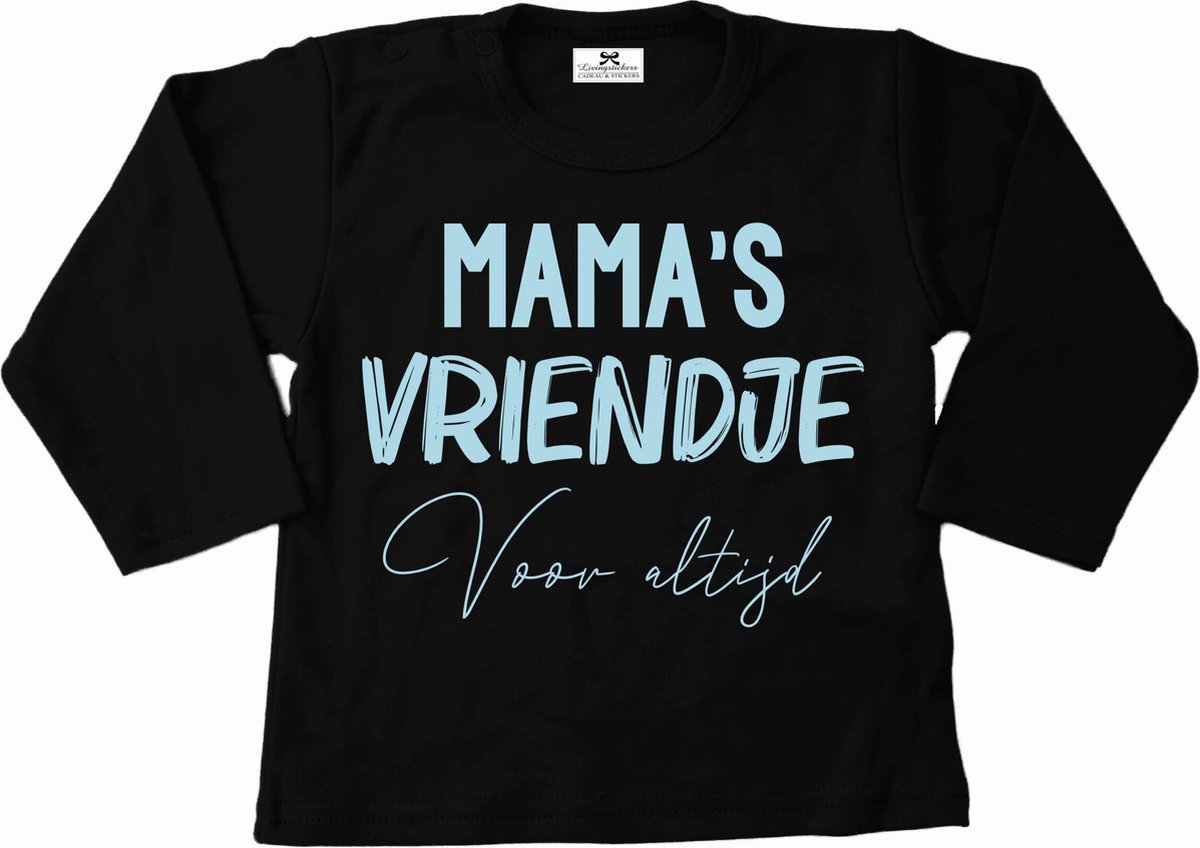 T-Shirt baby-dreumes-mamas vriendje voor altijd-zwart-lichtblauw-Maat 104