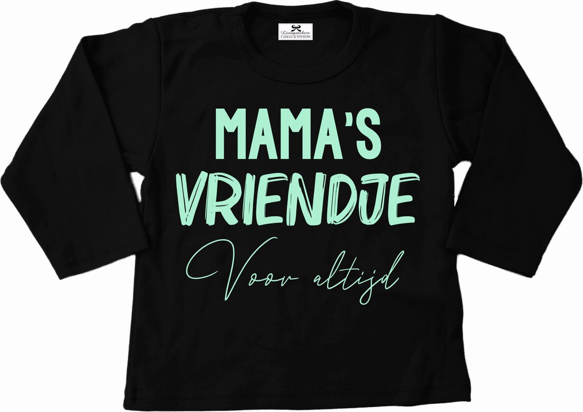 T-Shirt baby-dreumes-mamas vriendje voor altijd-zwart-mint-Maat 86