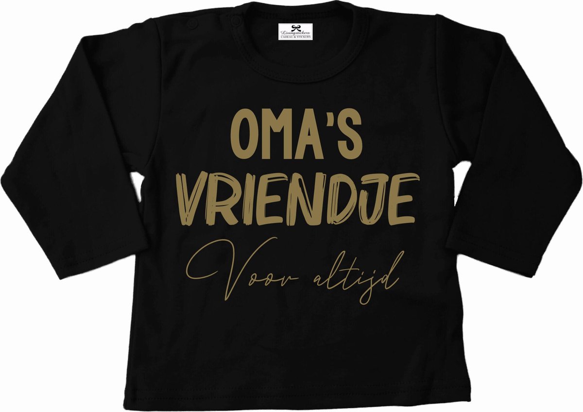 T-Shirt baby-dreumes-omas vriendje voor altijd-zwart-goud-Maat 56