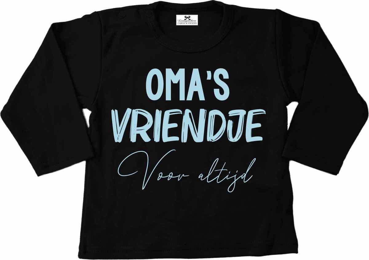 T-Shirt baby-dreumes-omas vriendje voor altijd-zwart-lichtblauw-Maat 104