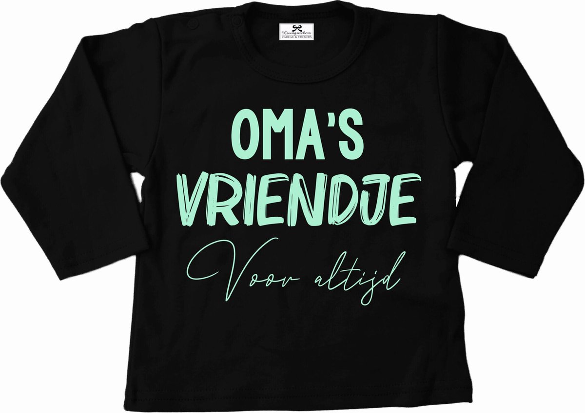 T-Shirt baby-dreumes-omas vriendje voor altijd-zwart-mint-Maat 56