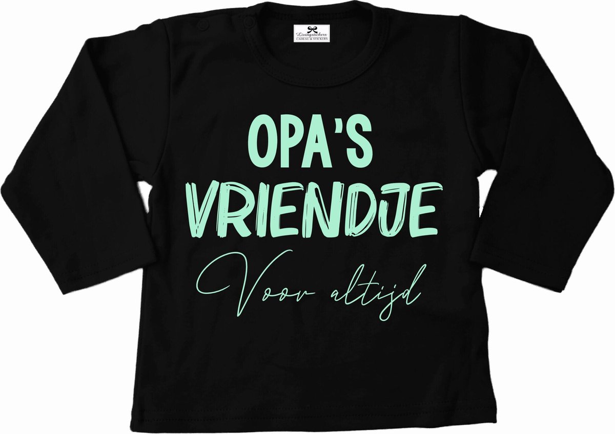 T-Shirt baby-dreumes-opas vriendje voor altijd-zwart-mint-Maat 104