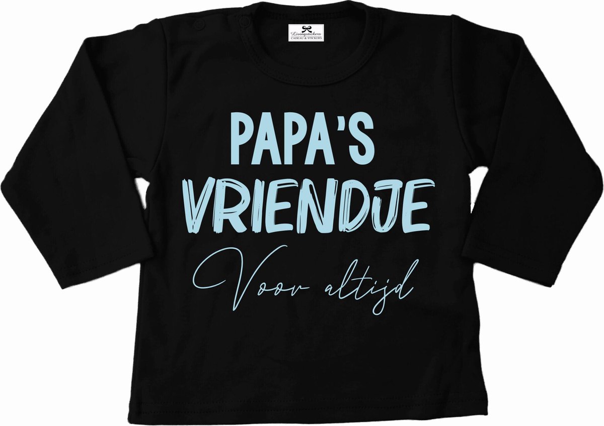 T-Shirt baby-dreumes-papas vriendje voor altijd-zwart-lichtblauw-Maat 62