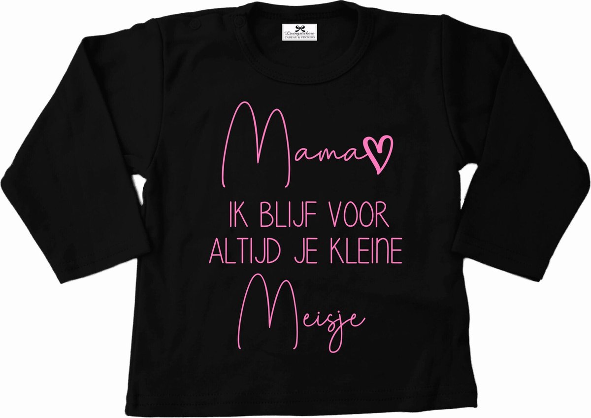 T-shirt kind-zwart met licht roze-mama ik blijf voor altijd je kleine meisje-Maat 74