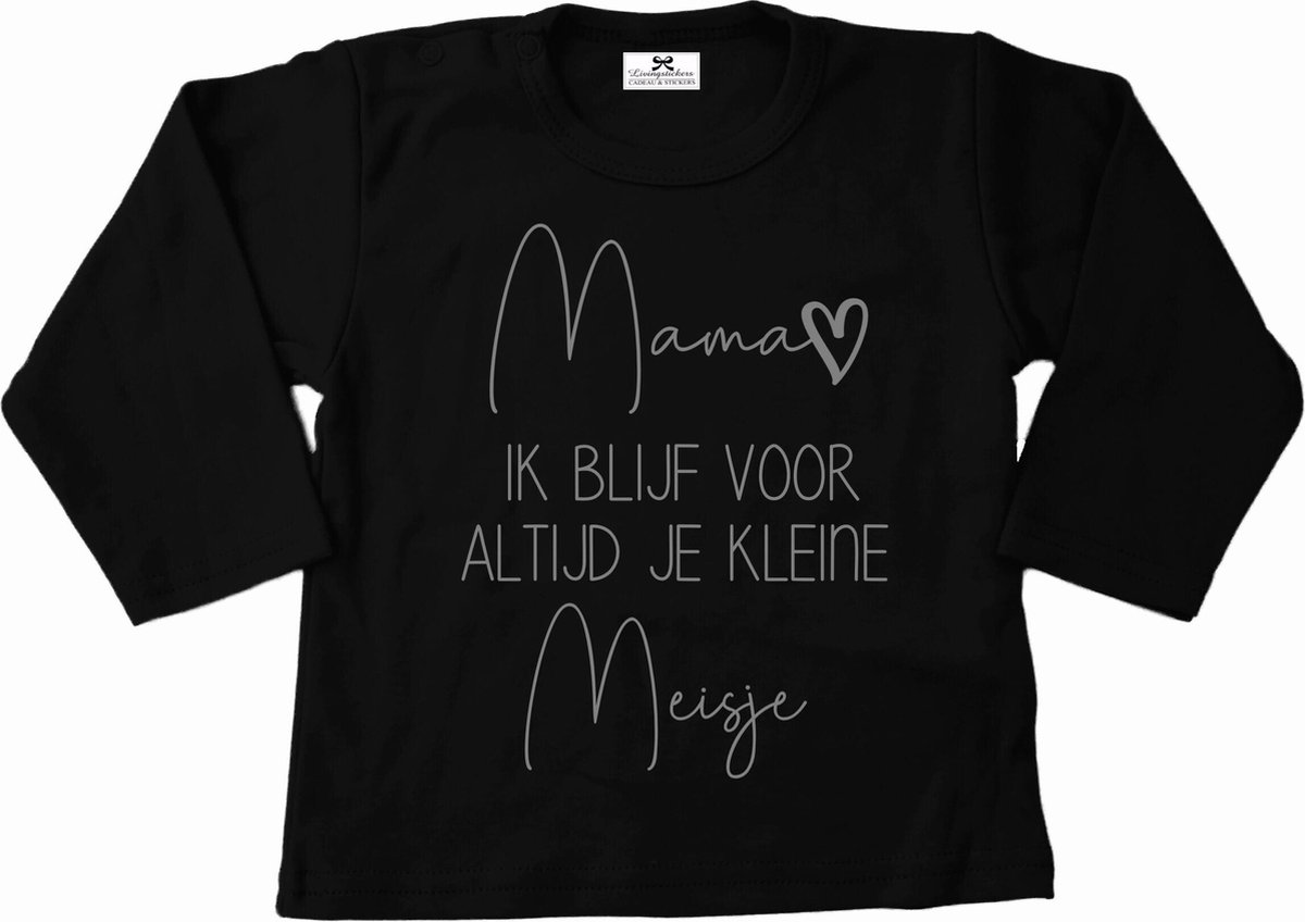 T-shirt meisje-zwart met zilver-mama ik blijf voor altijd je kleine meisje-Maat 74