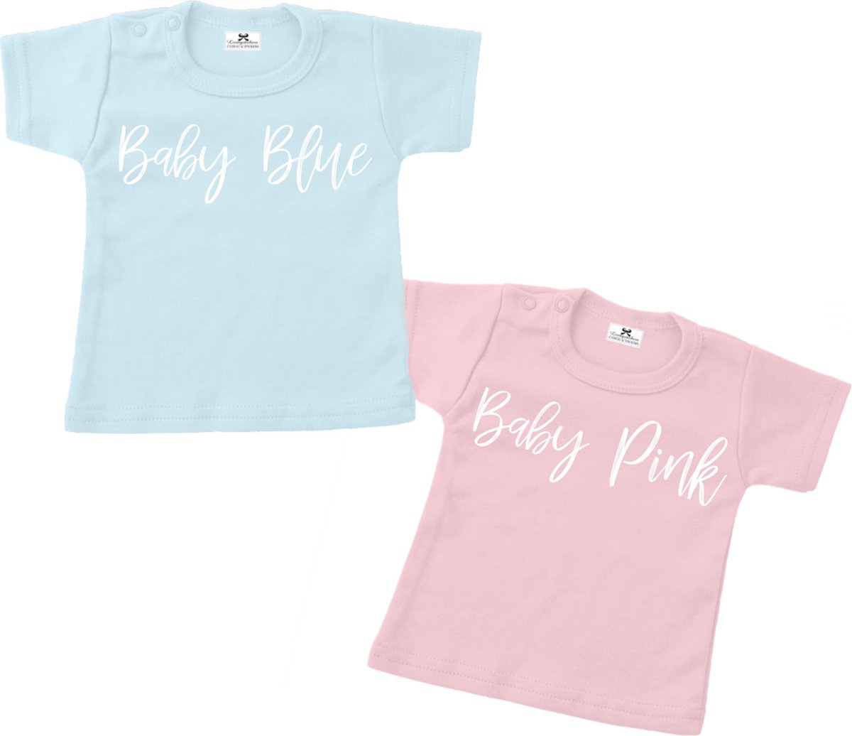 T-shirt set tweeling-Baby Blue Baby Pink-blauw-roze-Maat 104