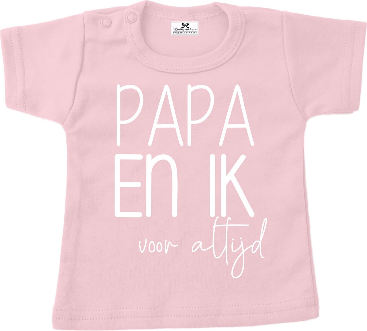 Vaderdag cadeau shirt baby dreumes-papa en ik voor altijd-roze-wit-Maat 56