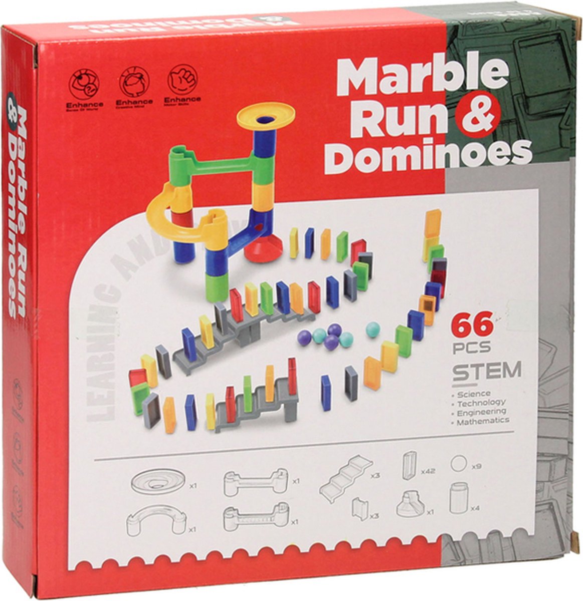   speelgoed knikkerbaan met domino 66-delig kunststof set.