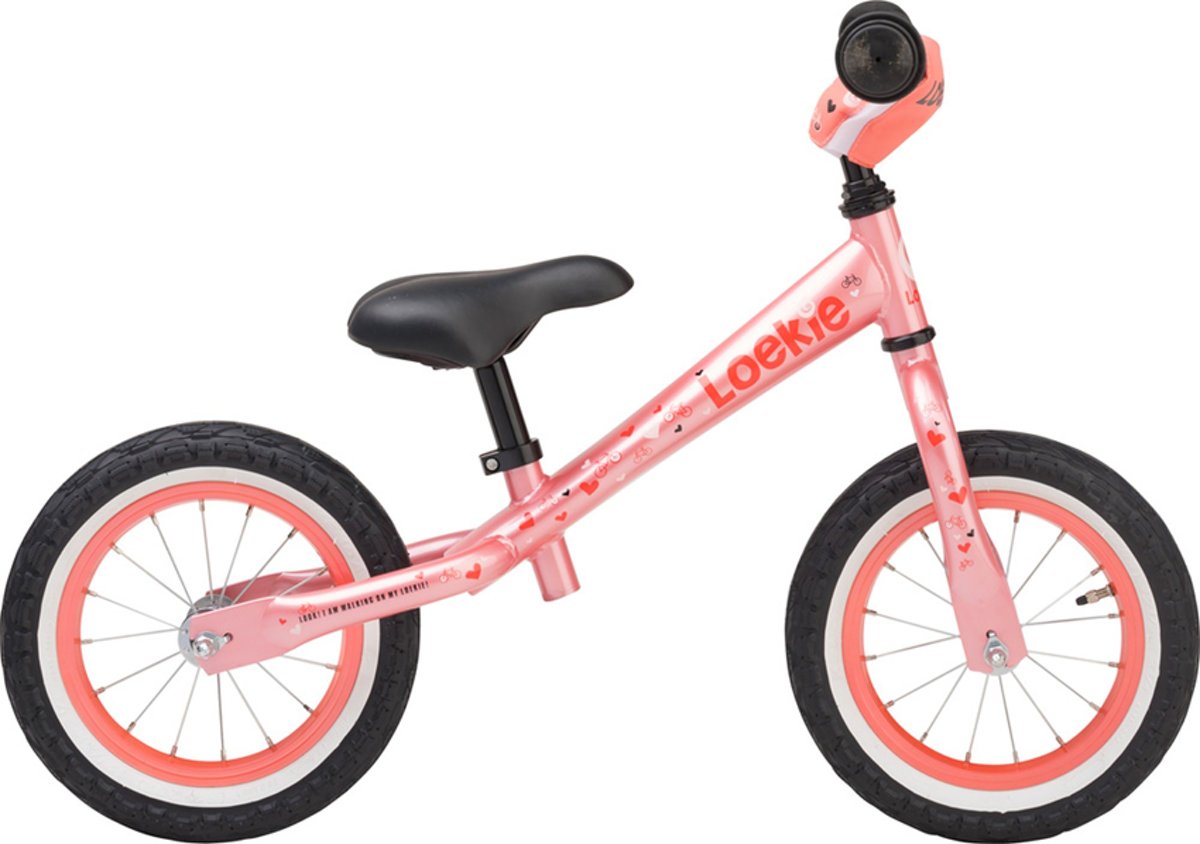 Loekie Warm Pink 12 Inch Loopfiets  Luchtbanden Aluminium frame - Met Veiligheidshandvatten