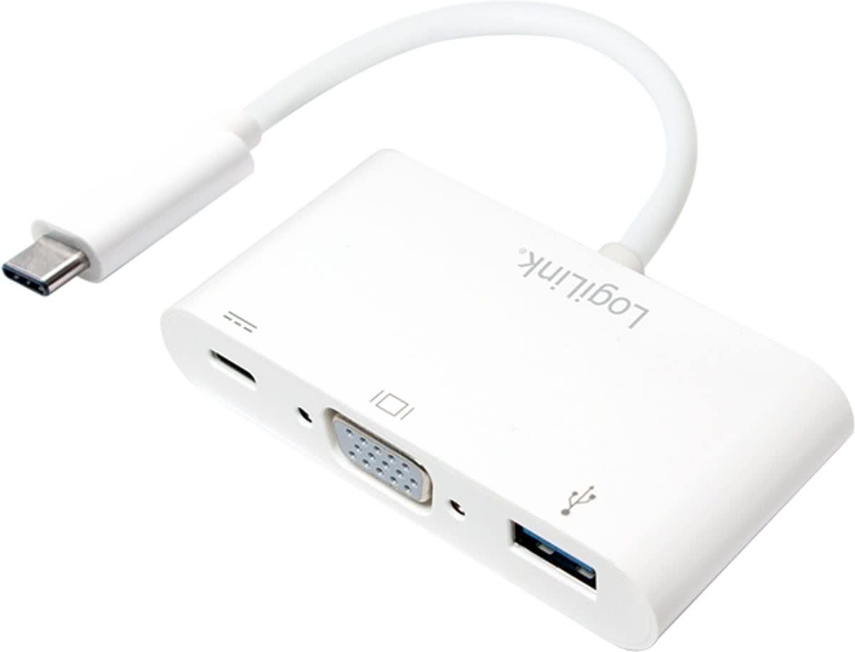 LogiLink 0.14m, 2xUSB-C/VGA+USB-A 2xUSB-C VGA, USB-A Wit kabeladapter/verloopstukje