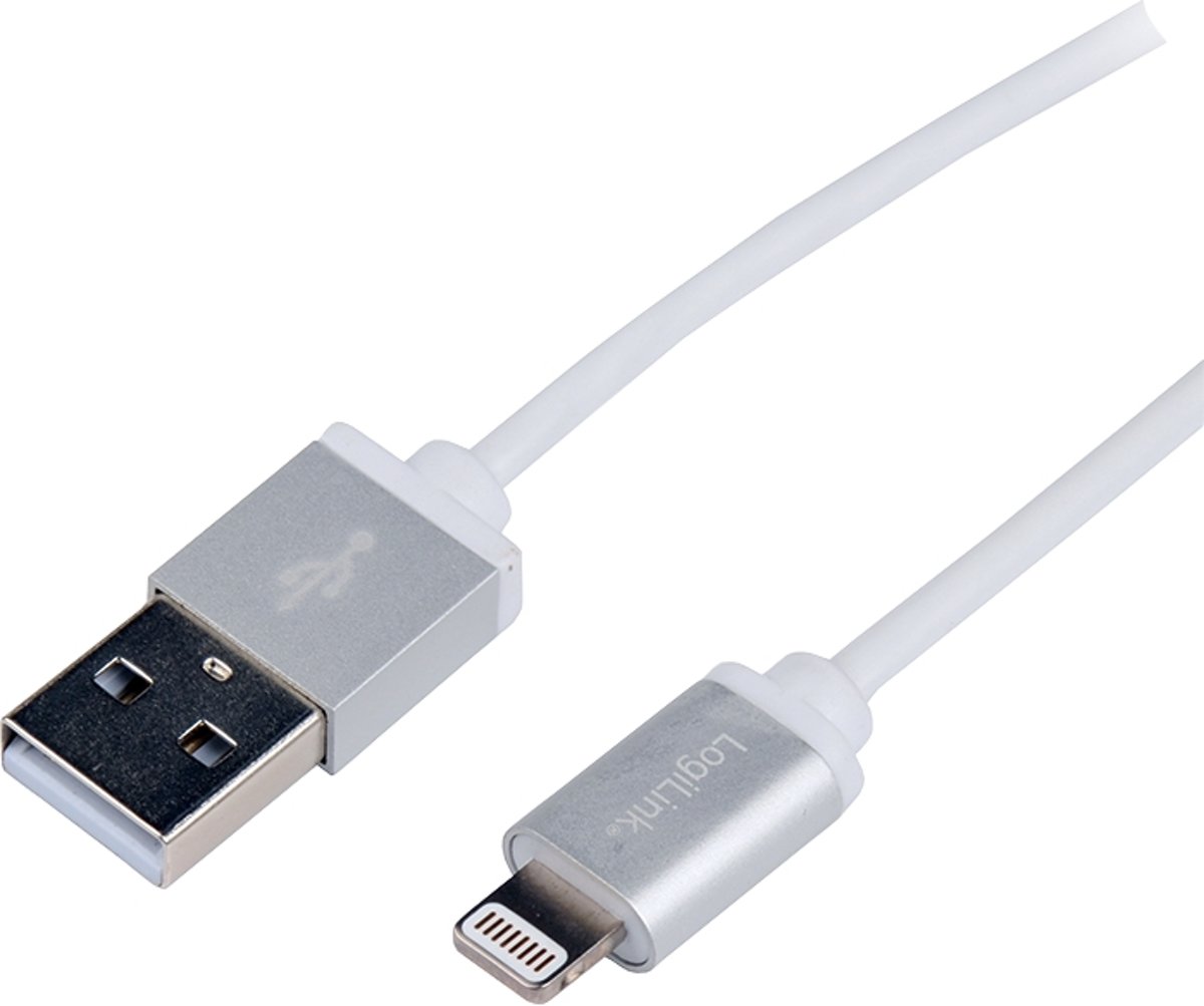 LogiLink 1m, Lightning - USB 1m USB A Lightning Aluminium, Zilver mobiele telefoonkabel