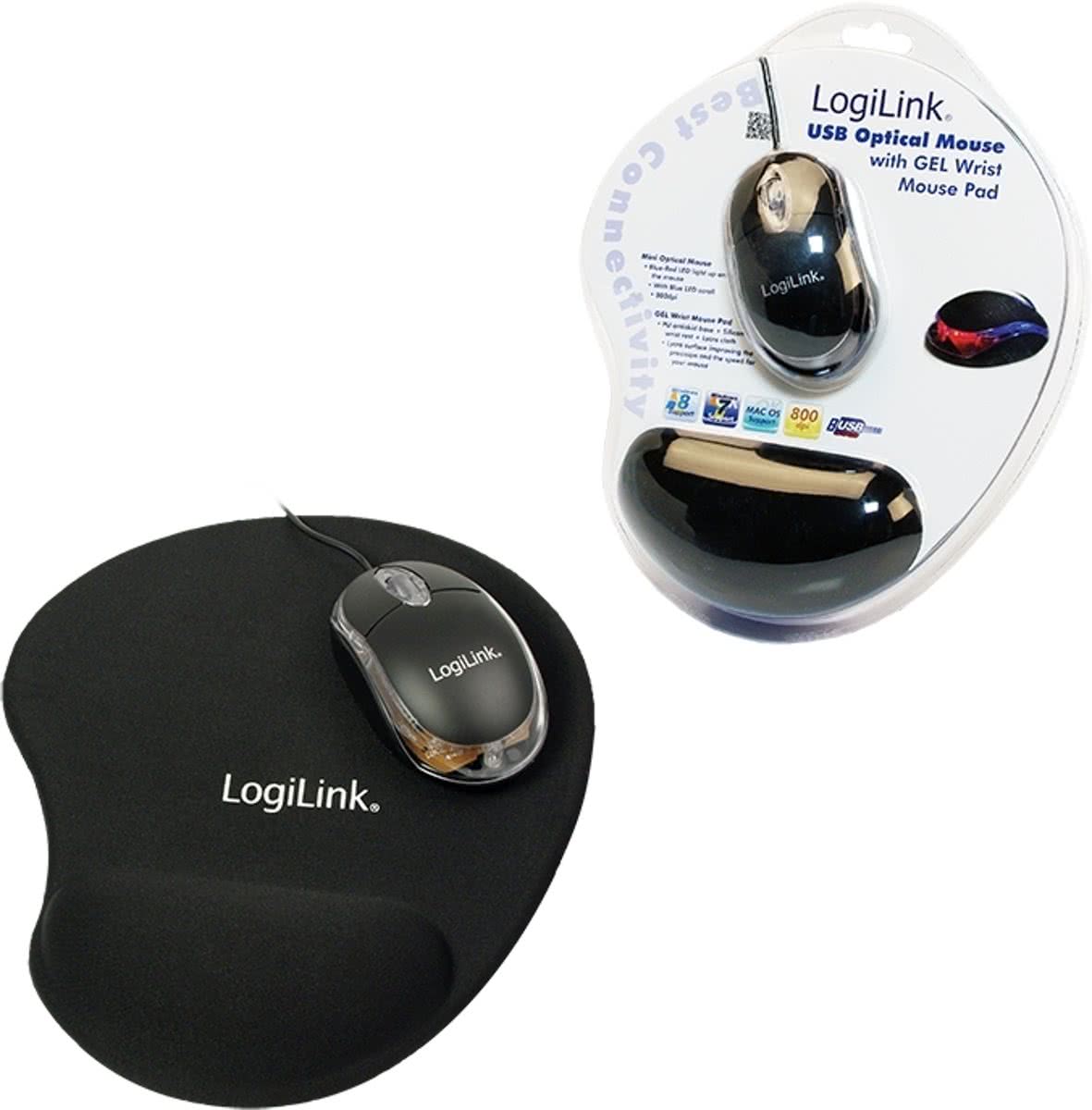 LogiLink Optical Mouse + Mousepad USB Optisch 800DPI Zwart muis