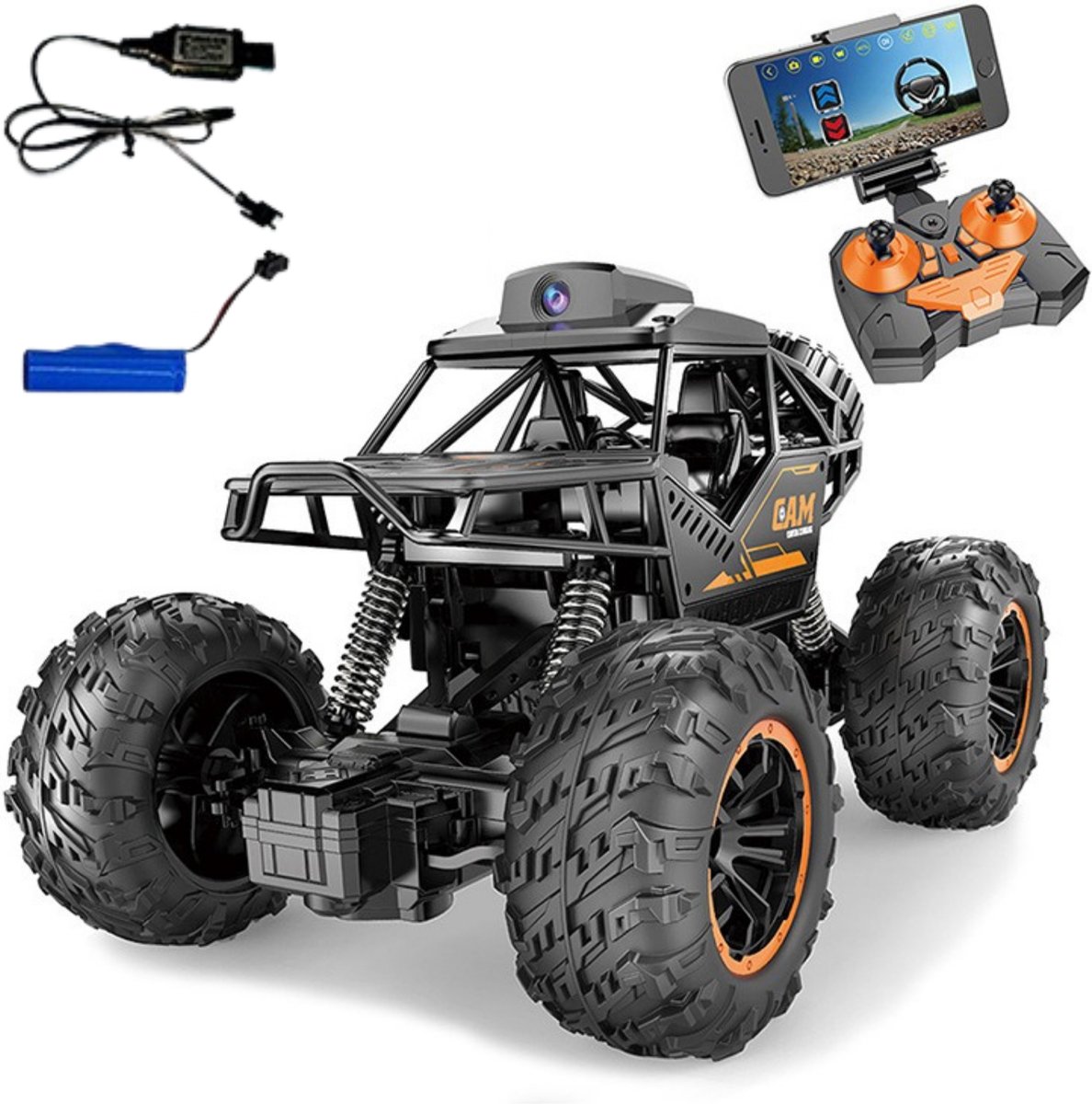 Logivision R59 Bestuurbare Auto met 4K Camera - RC Auto - Voor Volwassenen/Kinderen - Met Accu - voor Jongens/Meisjes - Monstertruck - Zwart/Oranje