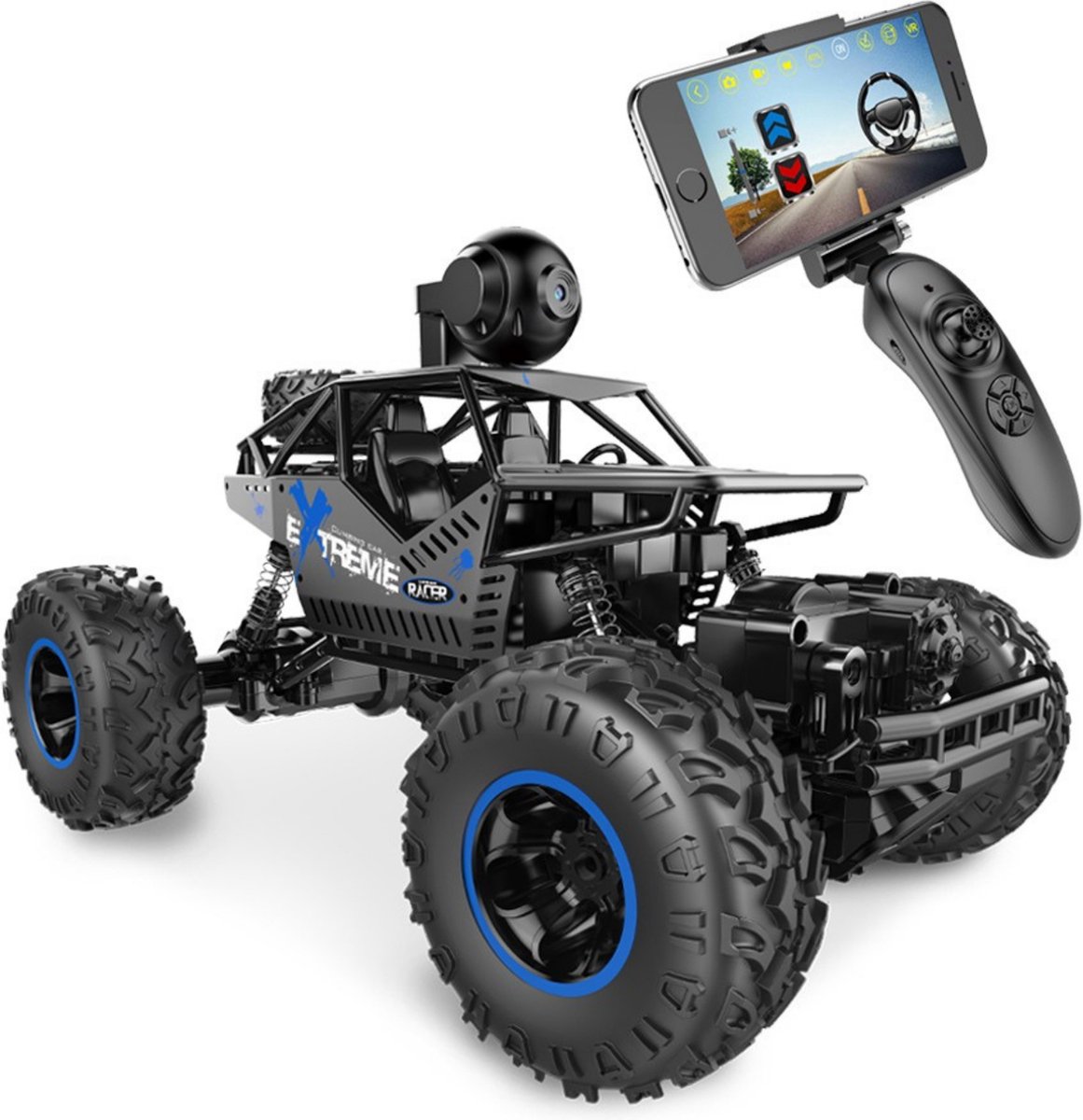 Logivision R99 Bestuurbare Auto met 4K Camera - RC Auto - Voor Volwassenen/Kinderen - Met Accu - voor Jongens/Meisjes - Monstertruck - Zwart/Blauw