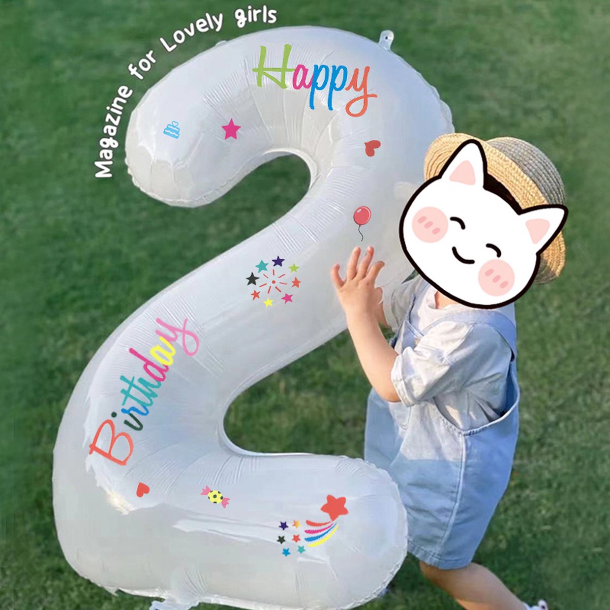 LoHa party®Daisy Folie ballonnen Set-XXL Cijfer Folie Ballon 2-Instagram-Tik Tok-Happy Birthday Sticker -Bloem ballon-Wit-Helium Ballonnen-Bruiloft-Verjardaag-Baby shower-Feestpakket-Viesering-Decoratie-4Stuks