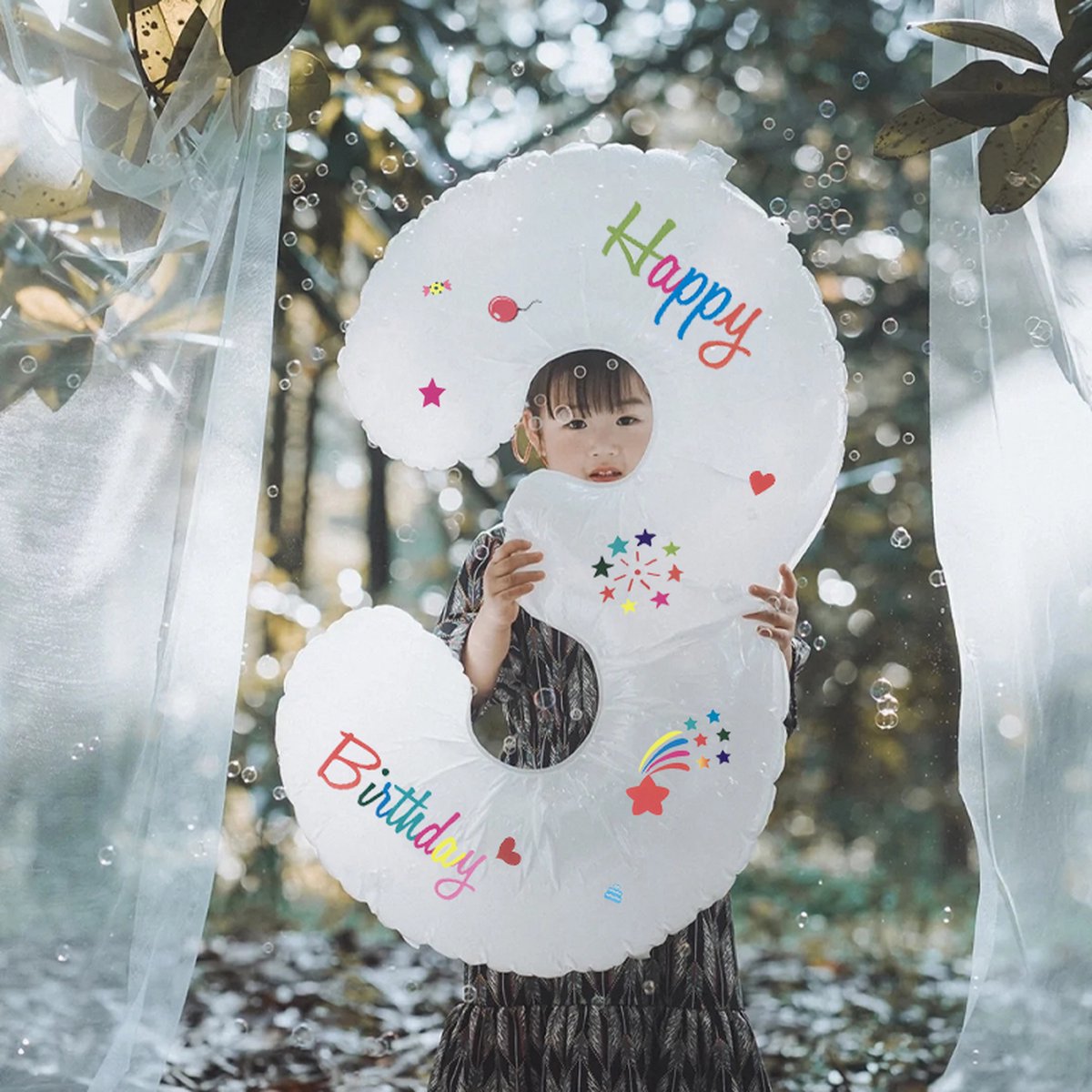 LoHa party®Daisy Folie ballonnen Set-XXL Cijfer Folie Ballon 3-Instagram-Tik Tok-Happy Birthday Sticker -Bloem ballon-Wit-Helium Ballonnen-Bruiloft-Verjardaag-Baby shower-Feestpakket-Viesering-Decoratie-4Stuks