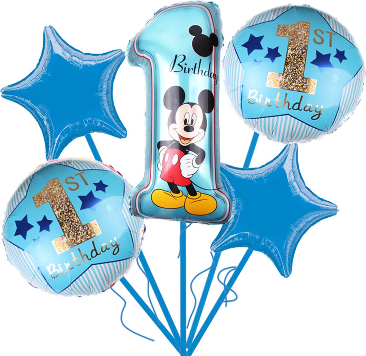 Loha-party®Folie ballon cijfer 1 Set-De 1e verjaardag ballonnen set-De eerste verjaardag-Mickey Mouse-Blauw cijfer 1-XXL cijfer 1 Ballon-Jongen-Verjaardag decoratie-Versiering ballonnen