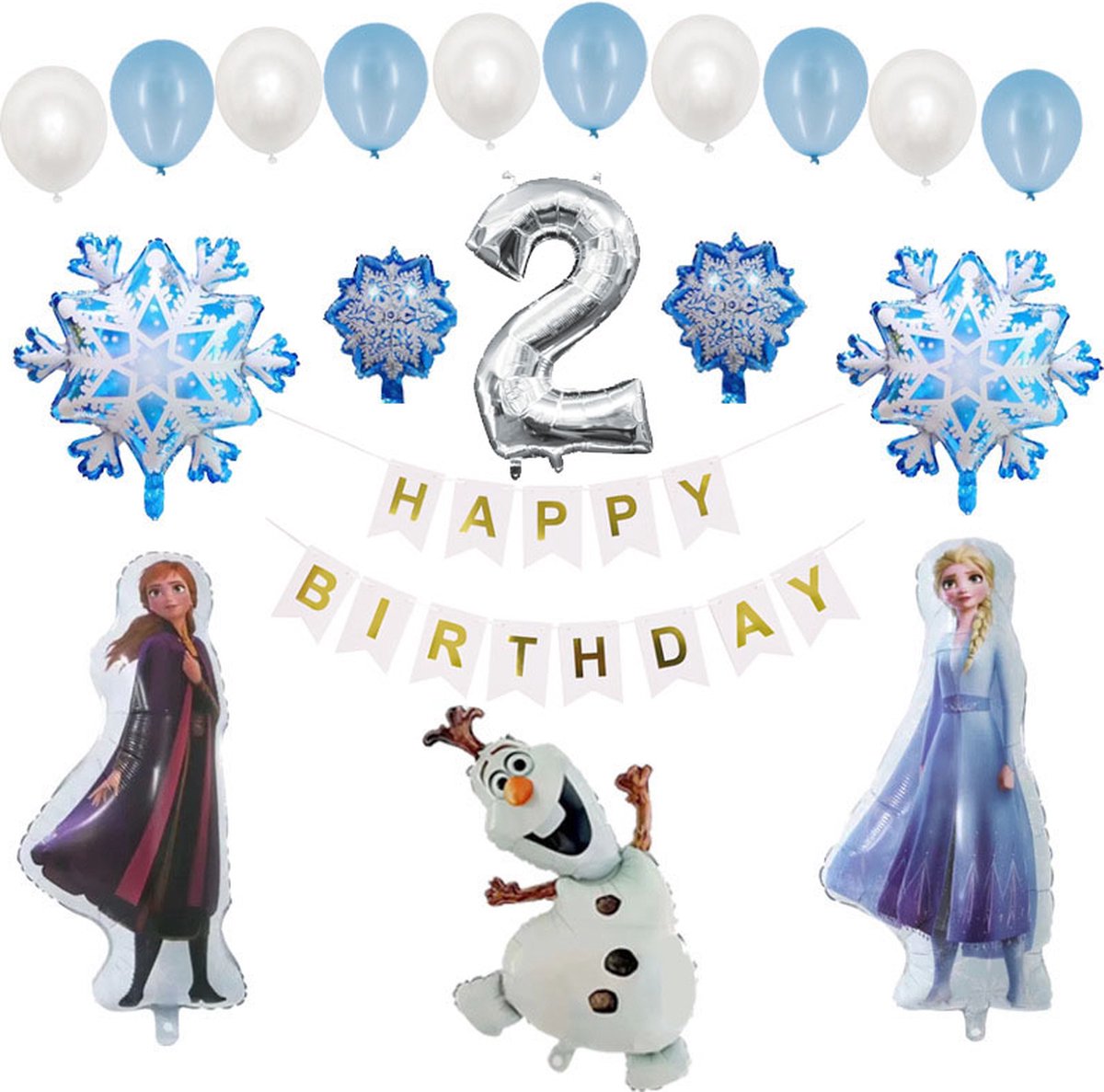 Loha-party®Frozen Thema Verjaardag Versiering ballonen-Cijfer Folie ballon 2 -Elsa-Anna-0laf-Feestpakket in Frozen Thema-Folie ballonnen