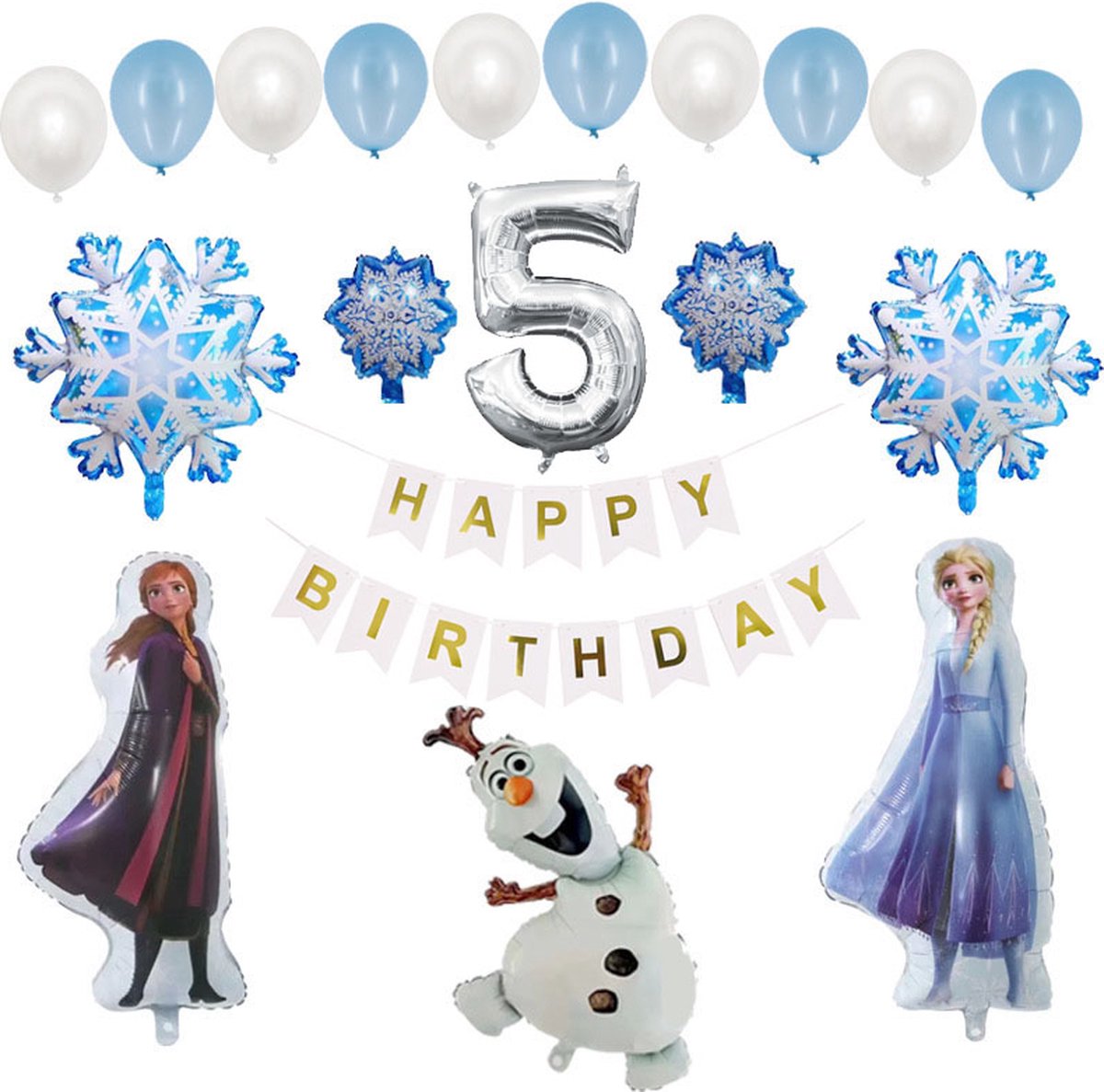 Loha-party®Frozen Thema Verjaardag Versiering ballonen-Cijfer Folie ballon 5 -Elsa-Anna-0laf-Feestpakket in Frozen Thema-Folie ballonnen