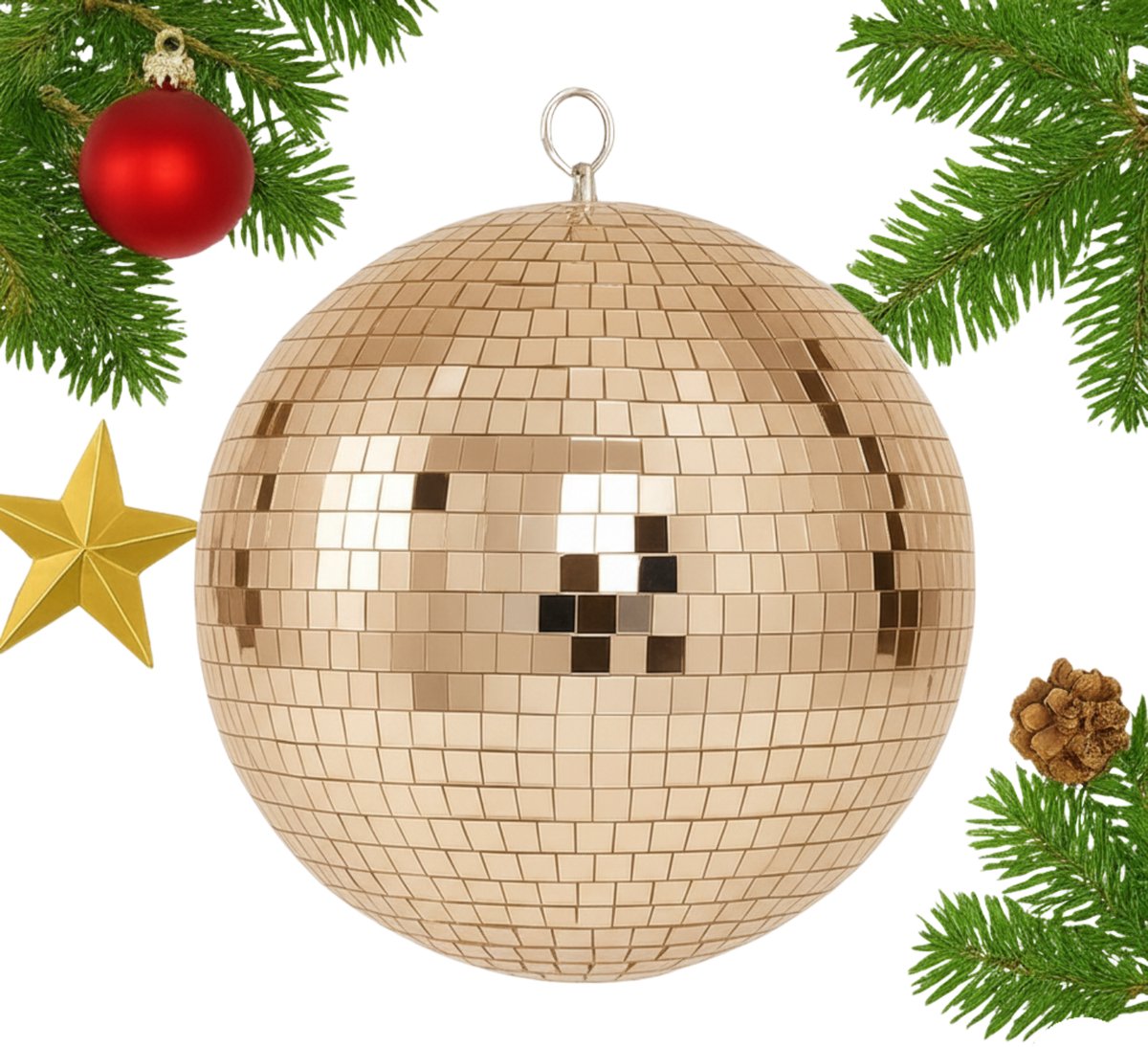   Kerst Discobal - Spiegelbol Champagne - Ø30 CM Discobal - Feeststemming Interieur - Champagnekleurig Spiegelglas - Disco Bol - Kerstversiering - Feestdagen Decoratie - Discobal Ophangen - Champagnekleurige Discobal