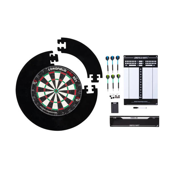 Longfield Darts Tournament dartbord met toebehoren zwart 8-delig