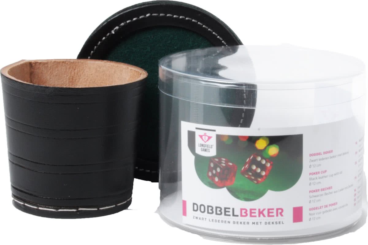 Longfield Games Pokerbeker Met Deksel - Zwart Leder