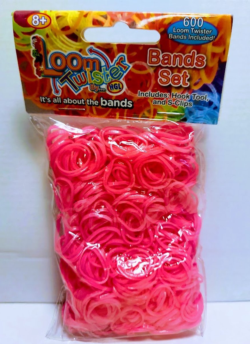 Loom Twister Loombandjes Junior Rubber neon roze 603-delig