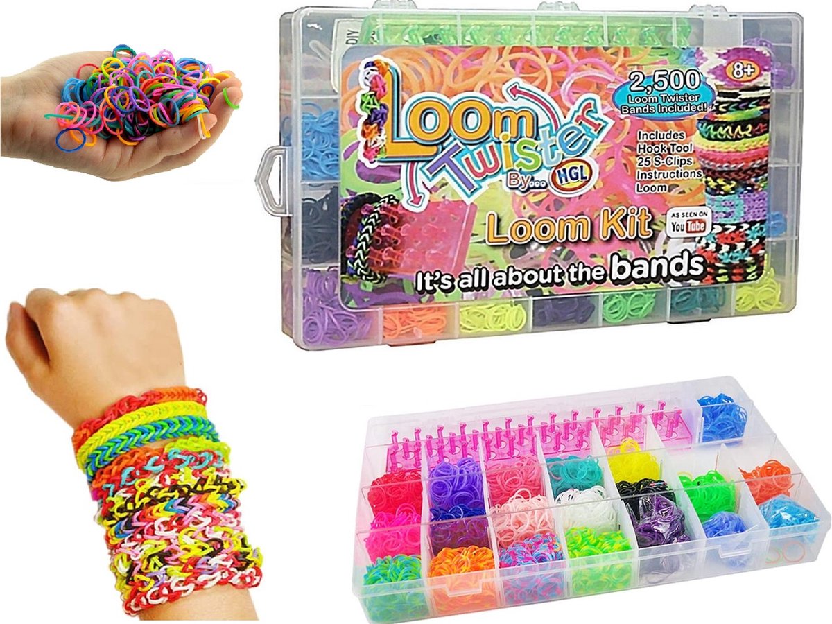 Loombands 2500 delig + 600 GRATIS geur loombandjes - loombandskoffer / starters box