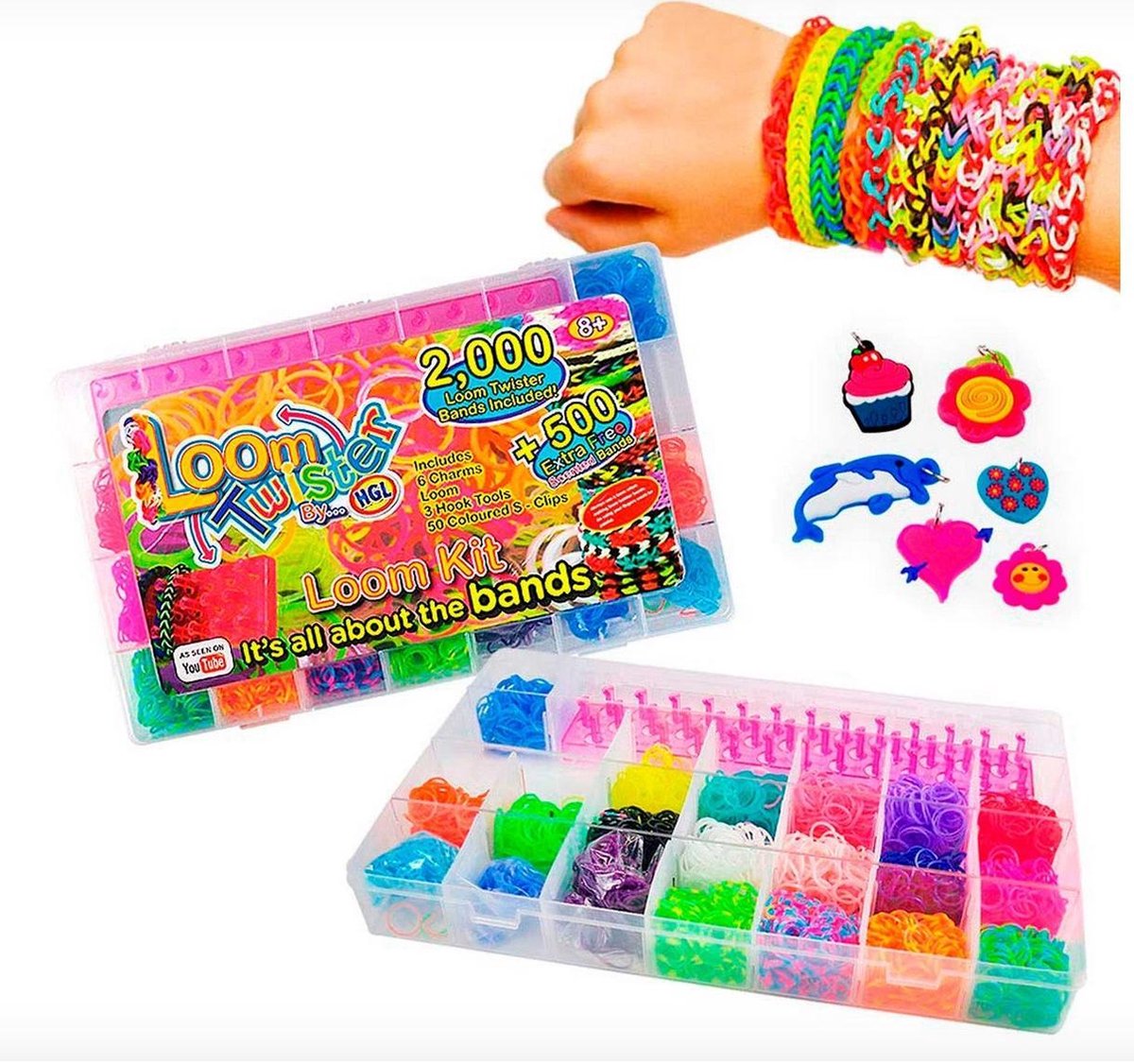 Loombands koffer 2500 delig inclusief 500 geur loom bands / sorteerdoos / starterspakket