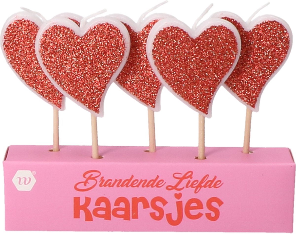 Kaarsjes Hartjes - Kaarsjes - Glitter Hartjes - Jubileum - Valentijn - Huwelijk - Taart/cake decoratie -Geliefde verrassen - Liefde - Brandende liefde - 4 stuks - Glitter Rood.