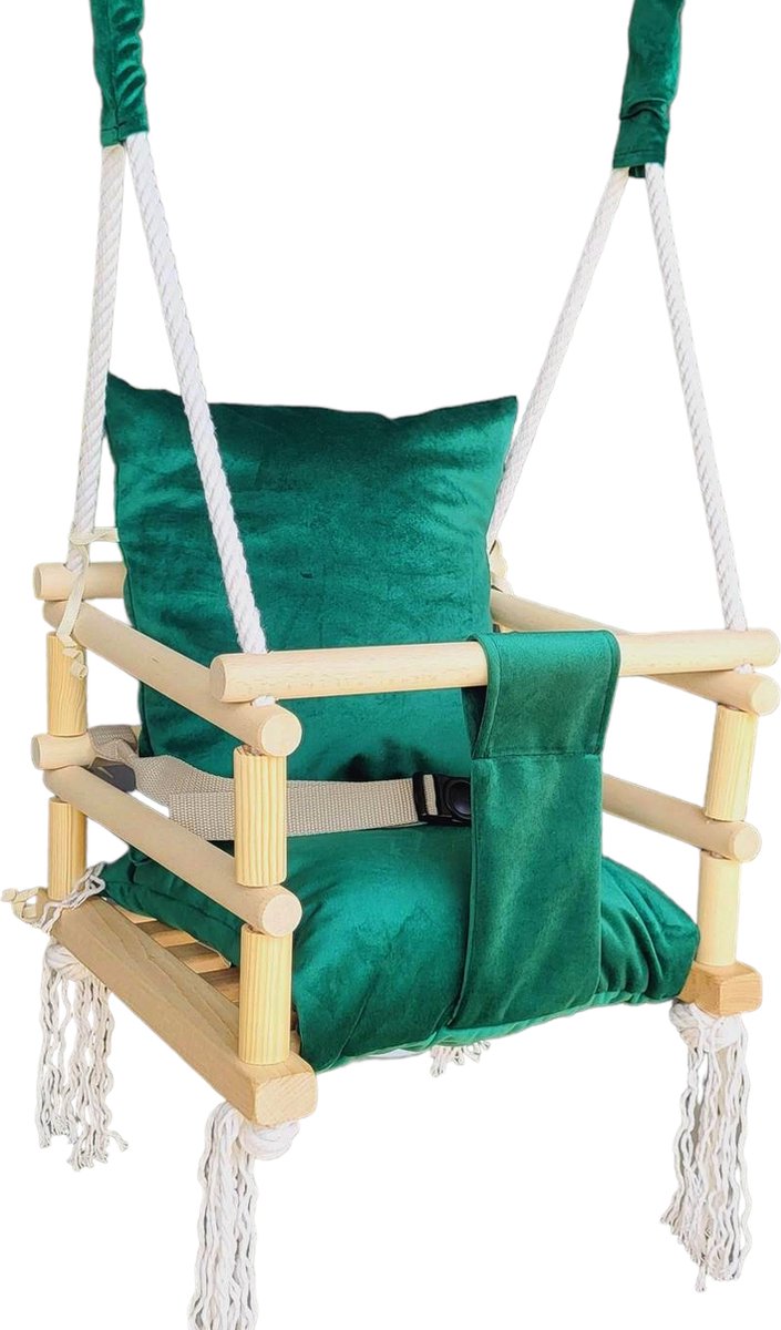 Luxe houten 3 in 1 groene meegroei baby schommel en Kinder schommel – Baby swing – Schommel die meegroeit met je kindje - Schommelstoel - Schommels - Handgemaakt