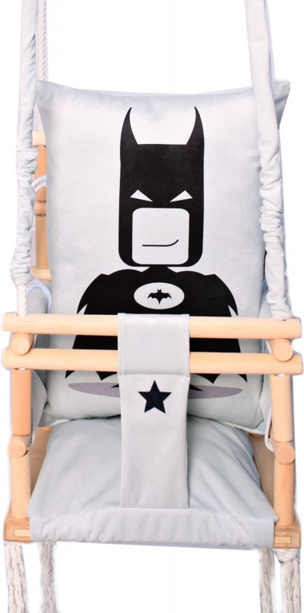 Luxe houten 3 in 1 handgemaakte batman meegroei baby schommel en kinder schommel met hart vormig kussen – Baby swing – Schommel die meegroeit met je kindje - Schommelstoel - Schommels