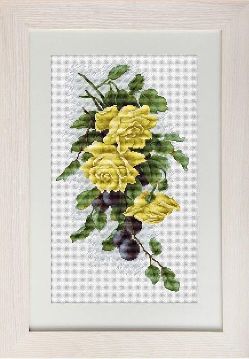 Borduurpakket LUCA-S - YELLOW ROSES WITH PLUMS - Gele rozen met pruimen