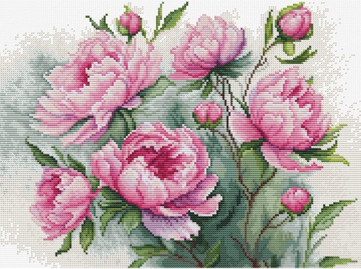 Borduurpakket Luca-S - The Charm of Peonies - De Charme van Pioenrozen - telpatroon om zelf te borduren