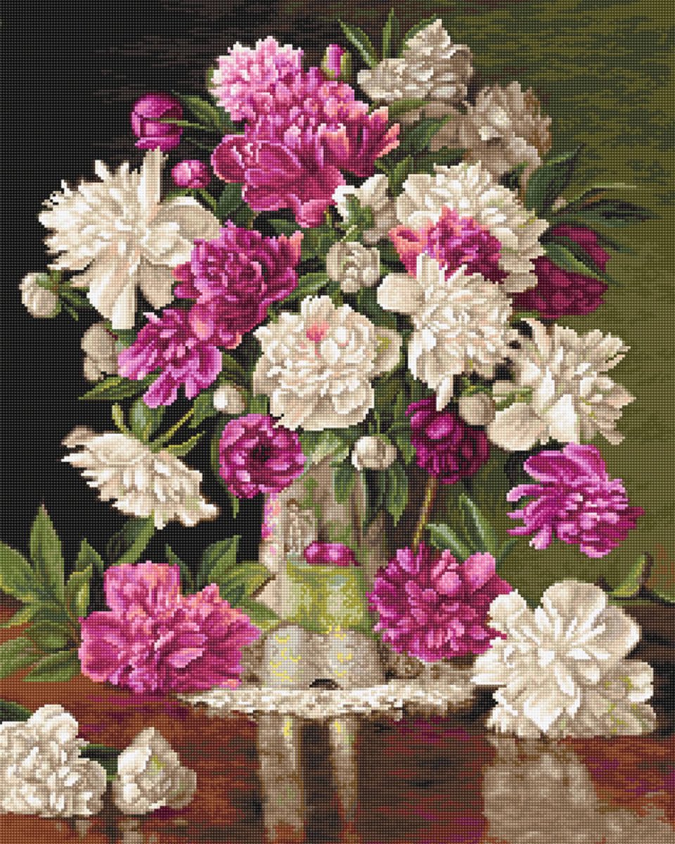 Borduurpakket Luca-S RED AND WHITE PEONIES - B608 - telpatroon om zelf te borduren