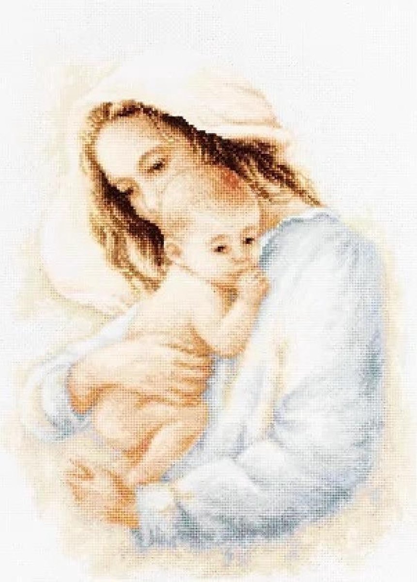 Borduurpakket MOTHER AND CHILD - LUCA-S - Moeder en kind (blauw)