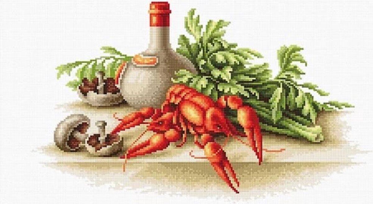 Borduurpakket STILL LIFE WITH CRAYFISH - LUCA-S - stilleven met kreeft