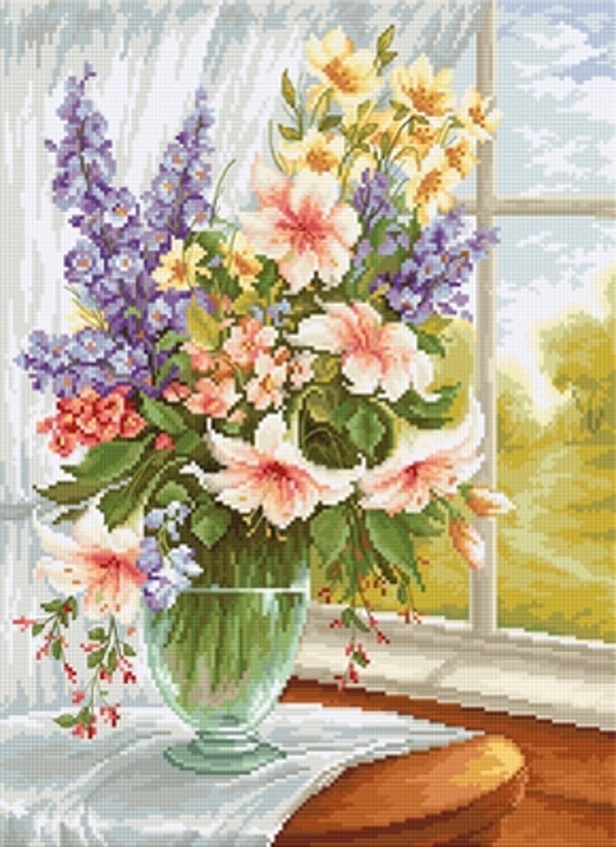 Luca-s Borduurpakket Flowers at the Window  - bloemen voor het raam om te borduren bu4015