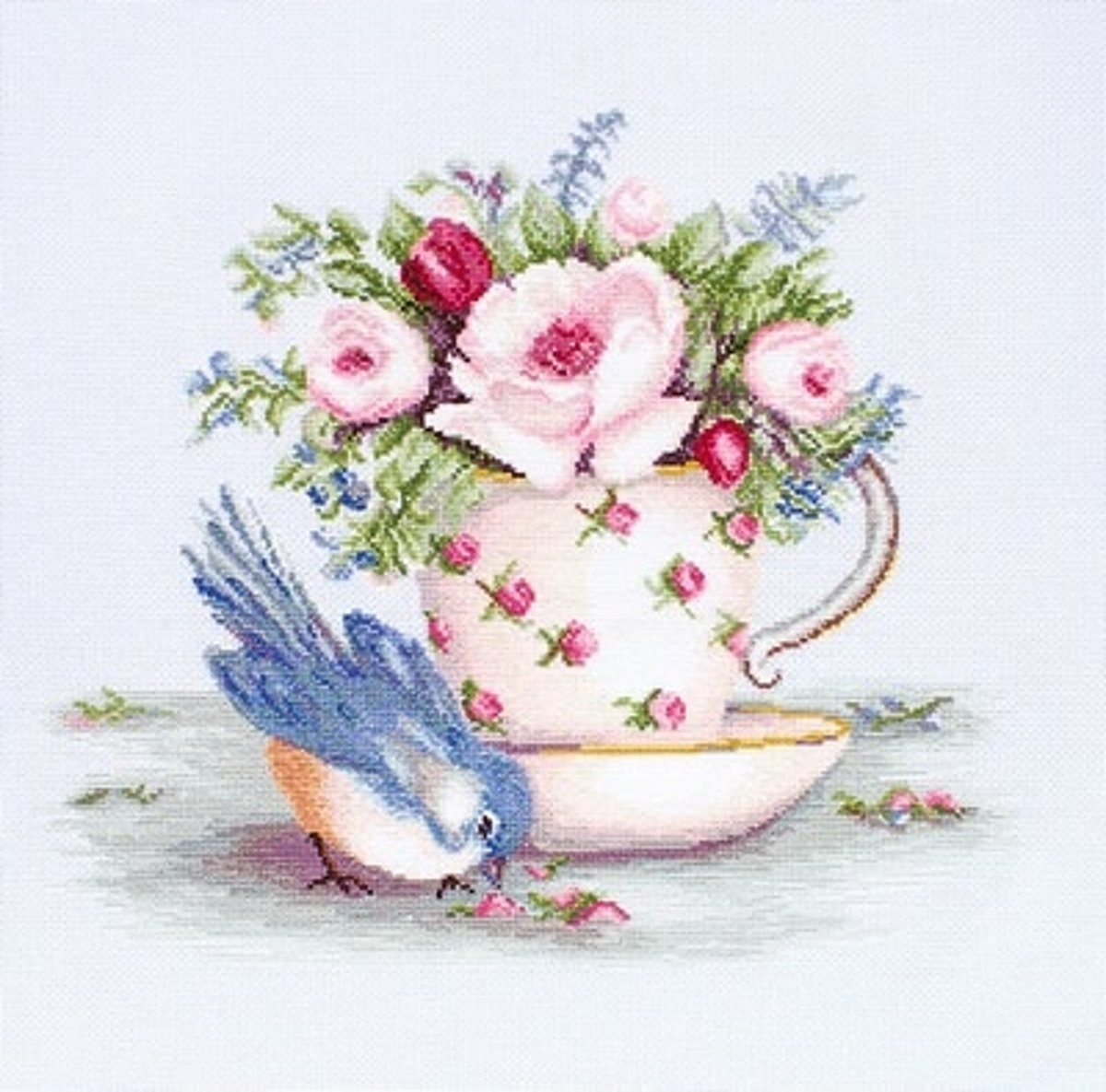 Luca-s borduurpakket Bird in Tea Cup om te borduren ba2324