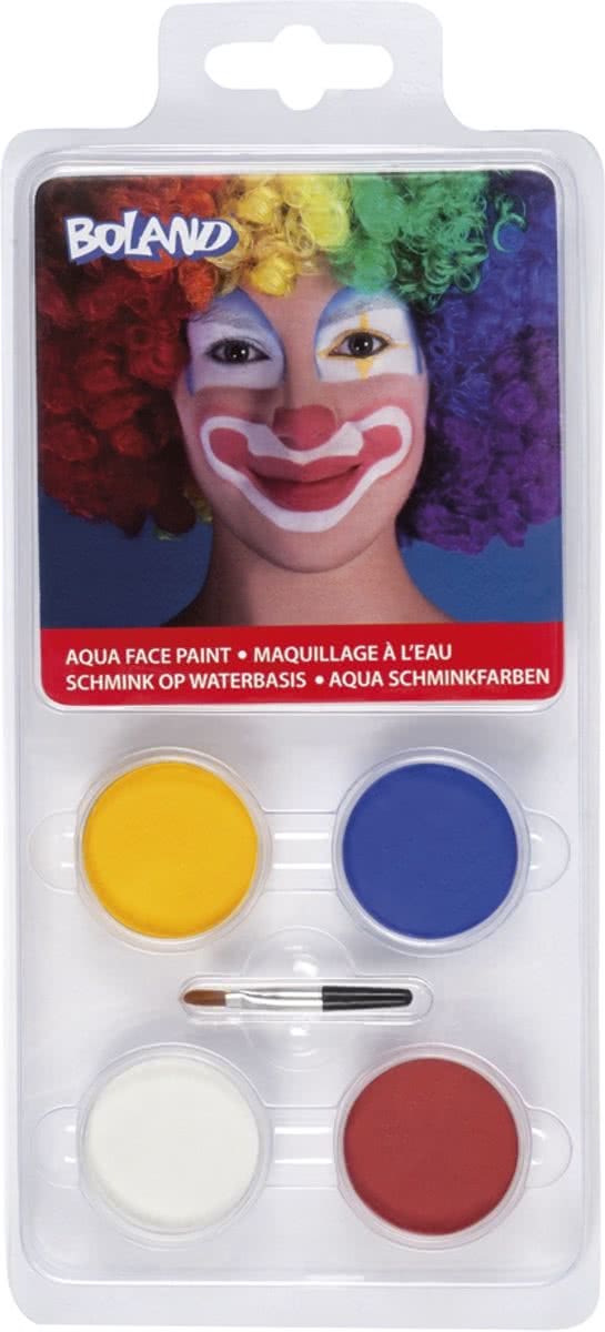 18 stuks: Set Palet schmink op waterbasis Clown - 4 potjes en 1 applicator