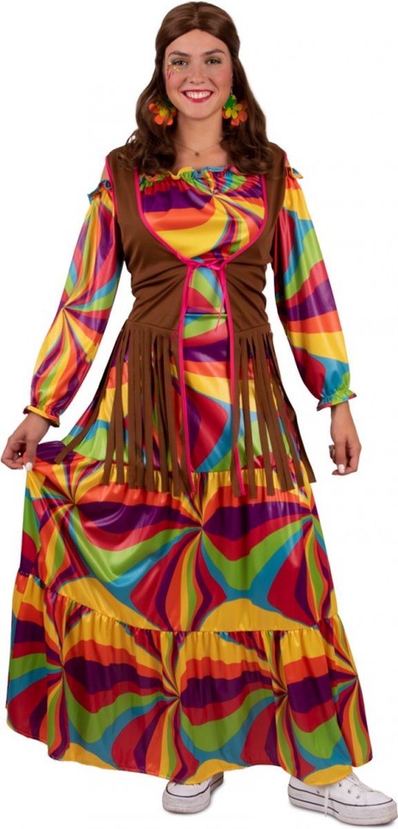 Hippie jurk lang dames multi kleuren 44