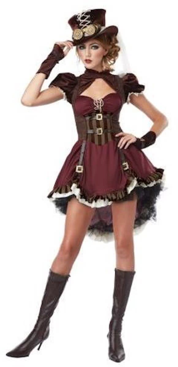 Steampunk jurk bordeaux rood/bruin voor dame