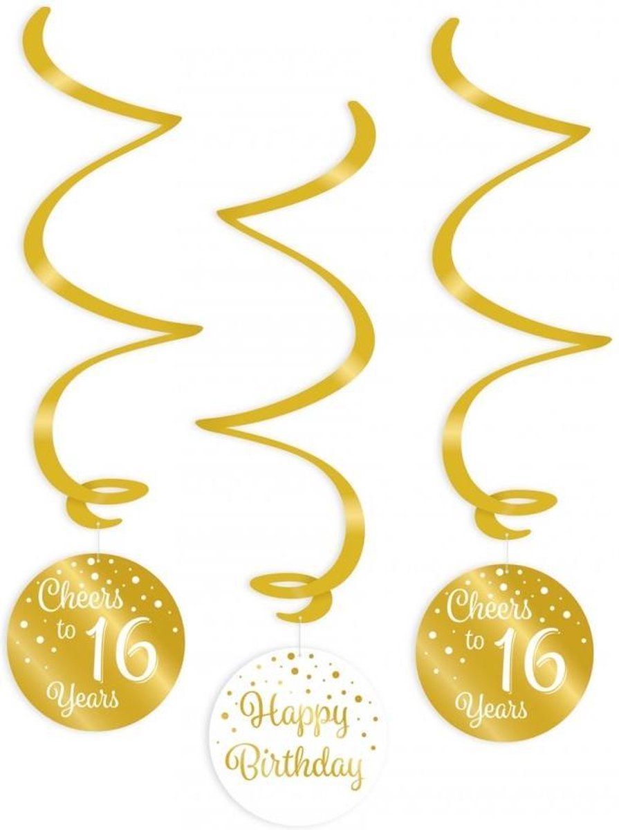 Swirl hangdecoratie 16 goud wit 3 stuks