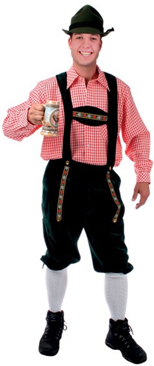 Tiroler Oktoberfest blouse rood wit geblokt Oktoberfeest Maat 38(dames) - 48(heren)