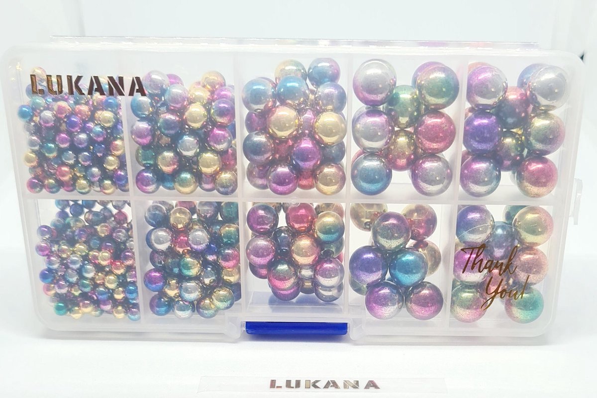 Lukana® EKECTROPLATING MIXED COLOR losse parels  in doos 10 vakjes  - voor machine parel  zetten - 600-864 pcs in box/ Acrylic ABS Imitation parels / size ss4 200pcs/ ss6 60pcs/ss8 28pcs/ss10 13pcs/ss10 14pcs