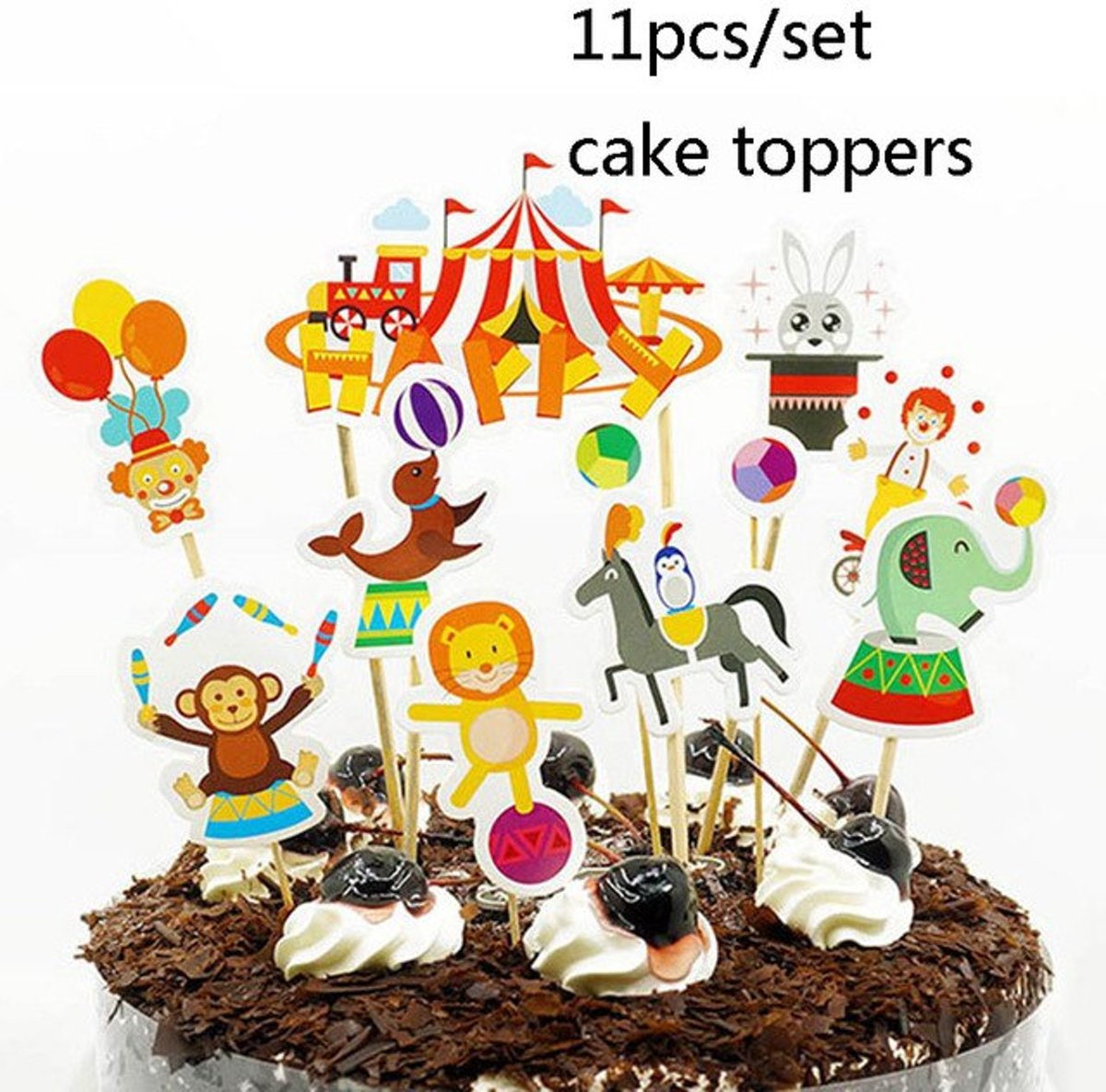 11 stuks Cocktailprikkers Circus - Decoratie Taart Topper