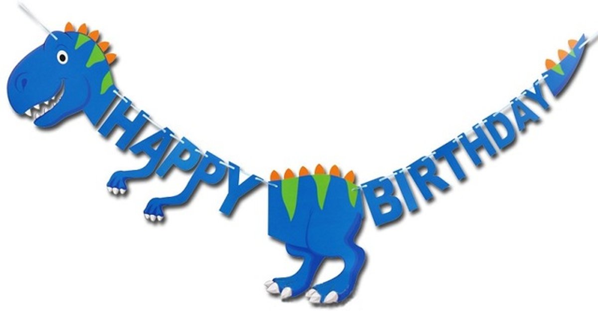 Slinger Dinosaur Happy Birthday Banner - Blauw Dinosaurier