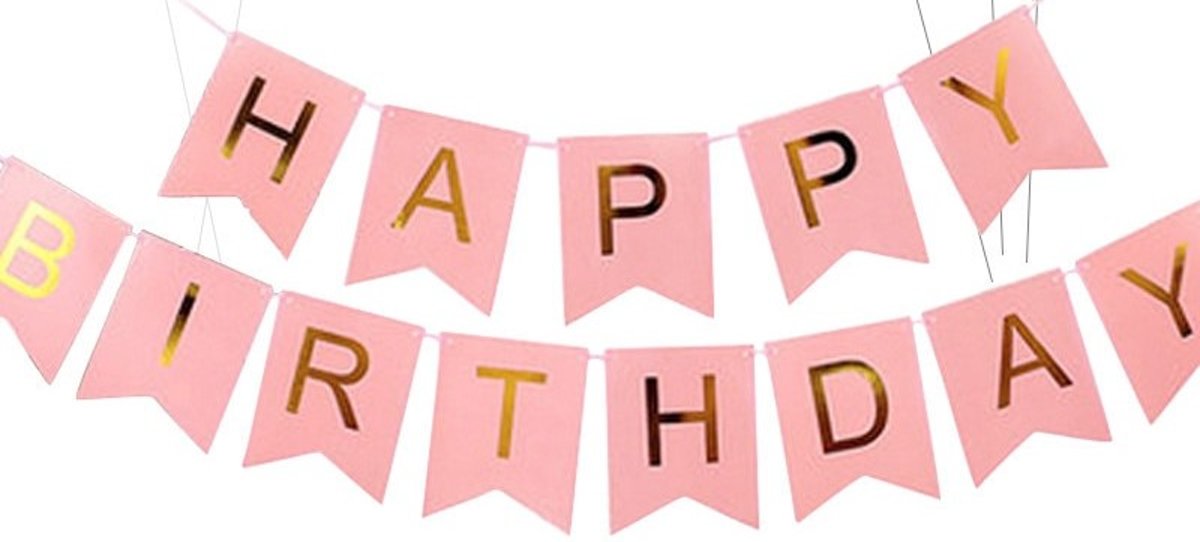 Slinger Happy Birthday Banner met Gouden Letters - Roze