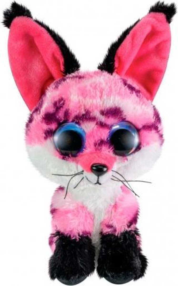 knuffel Fox Rhubarb junior 15 cm pluche zwart, roze