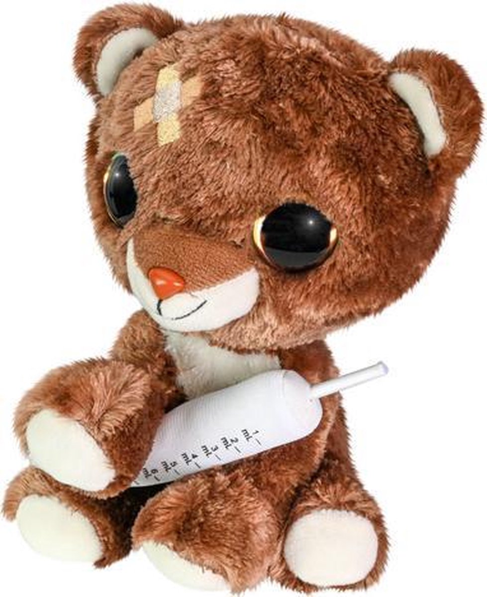 knuffelbeer met spuit junior 15 cm pluche bruin/wit